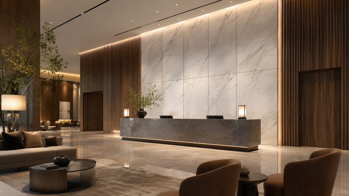 Modern Hotel Interior Wall Panel Installation Modern Hotel Interior Wall Panel Installation