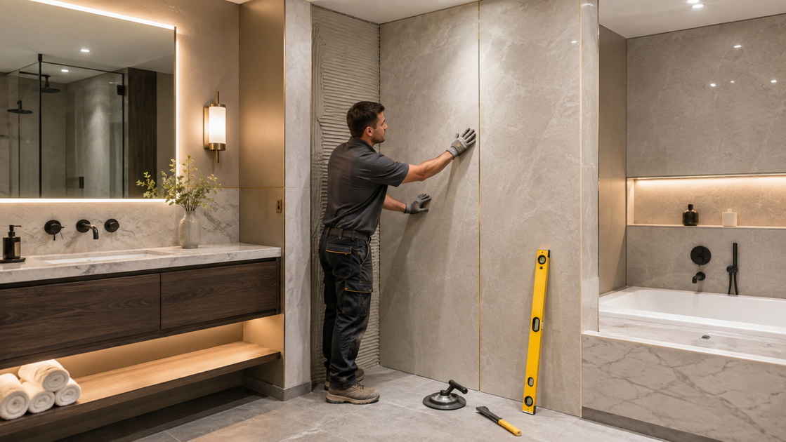 Waterproof PVC Wall Panel Bathroom Installation Waterproof PVC Wall Panel Bathroom Installation