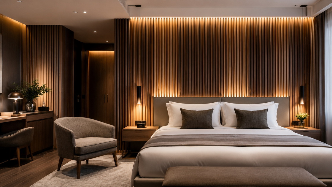 WPC Fluted Wall Panel Hotel Feature Wall WPC Fluted Wall Panel Hotel Feature Wall
