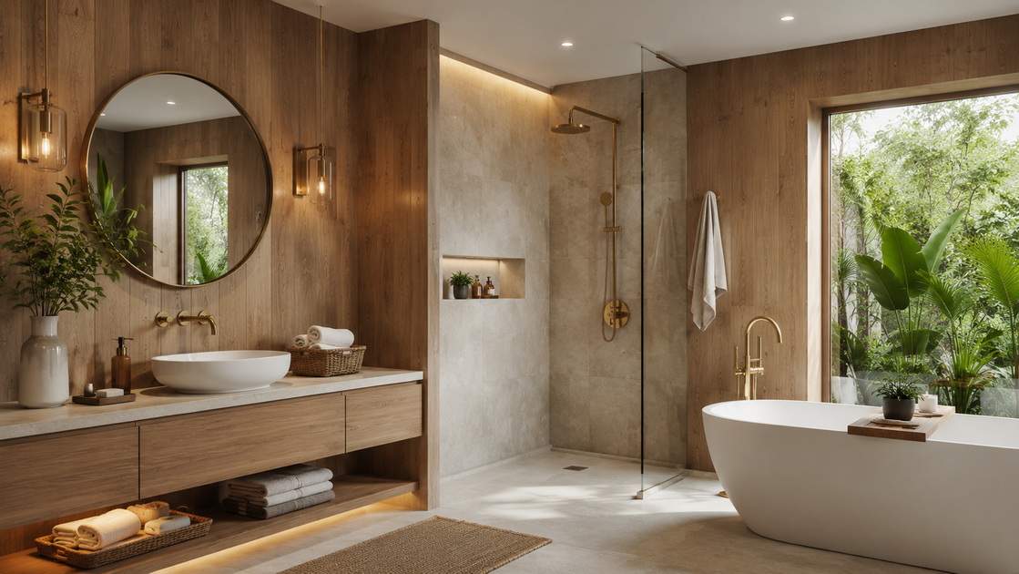 Modern Villa Bathroom Wood Look Panels