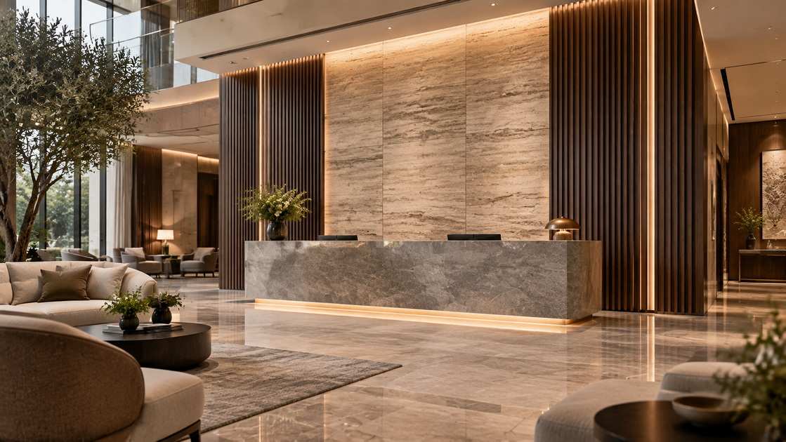 PU Stone And Wood Wall Panels For Hotel Lobby.jpg